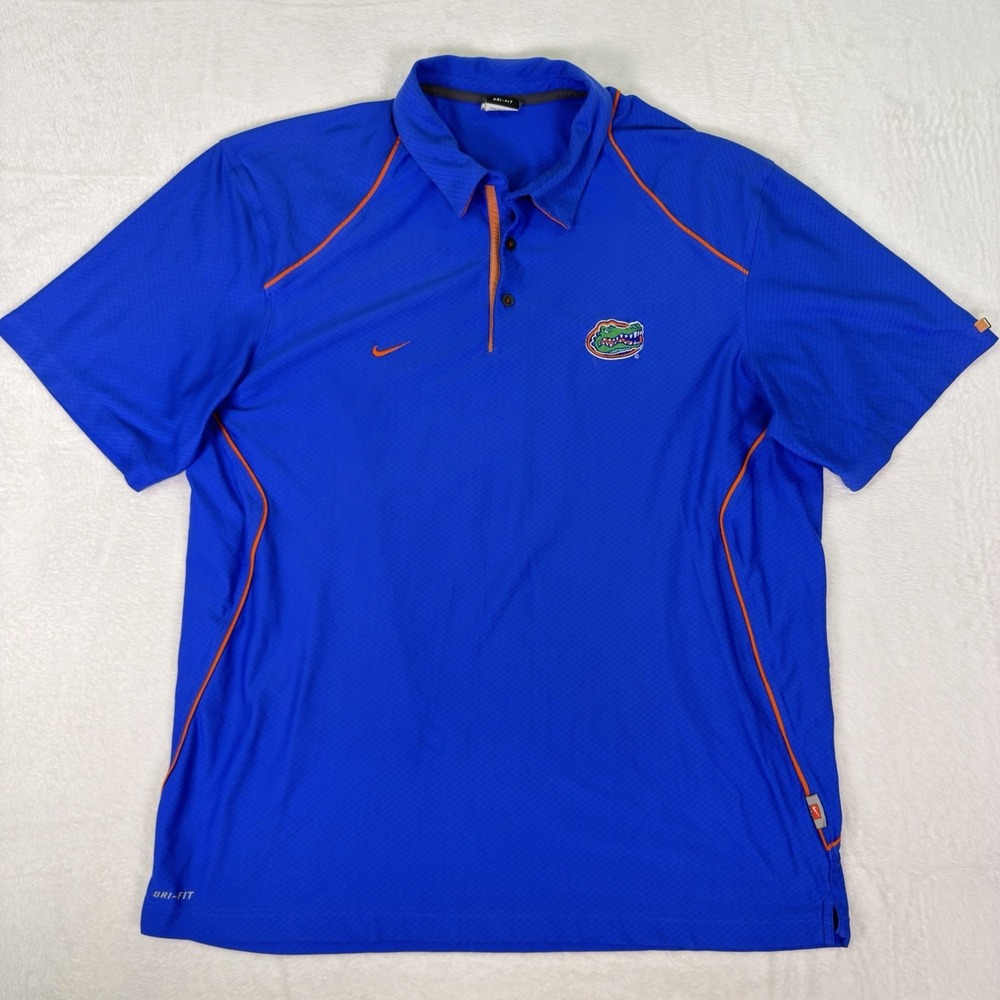 Nike Polo Shirt Mens XXL Blue Orange Dri Fit Florida Gators Short Sleeve Read*